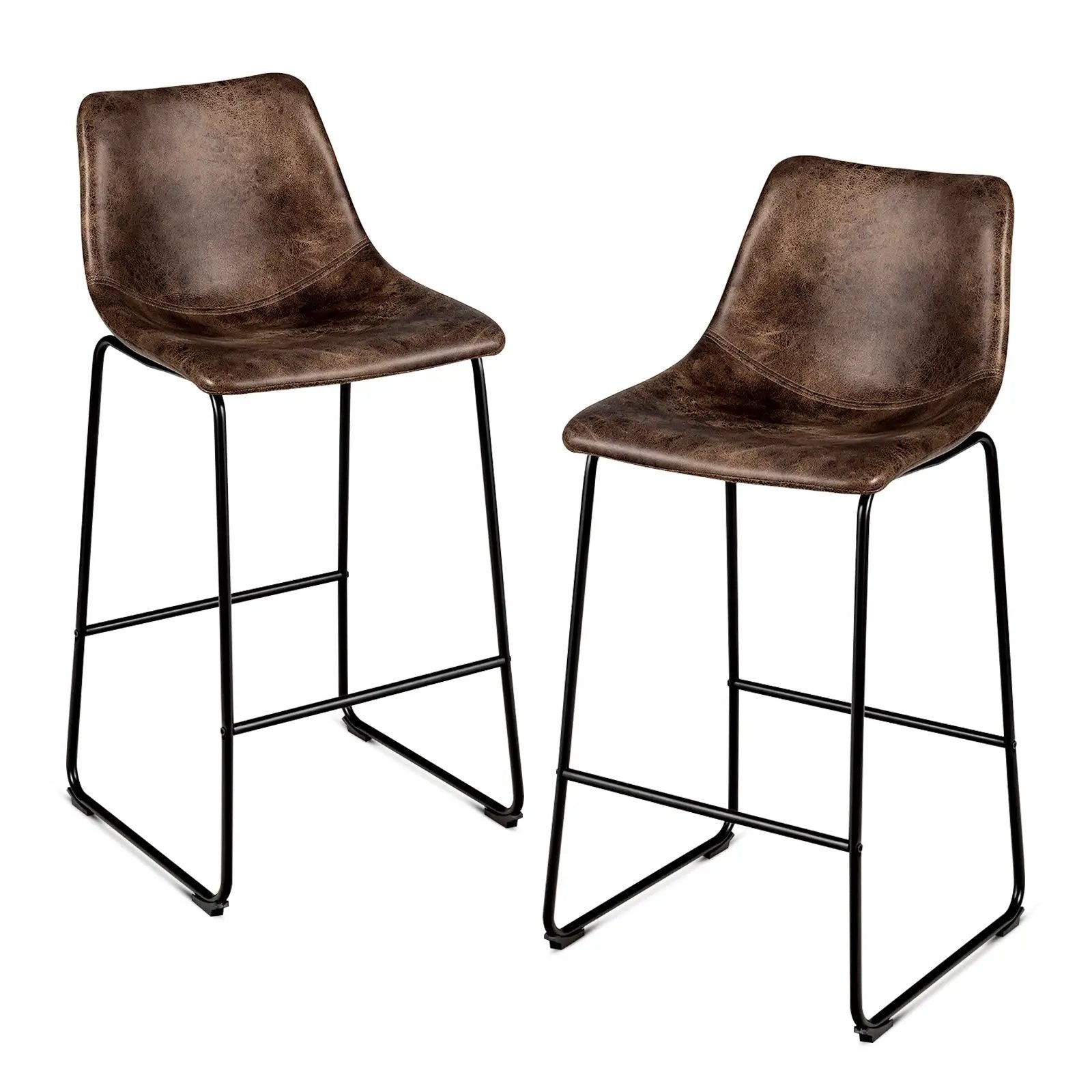 Set of 2 Bar Stool Faux Suede Upholstered Chairs by DirectDeals
