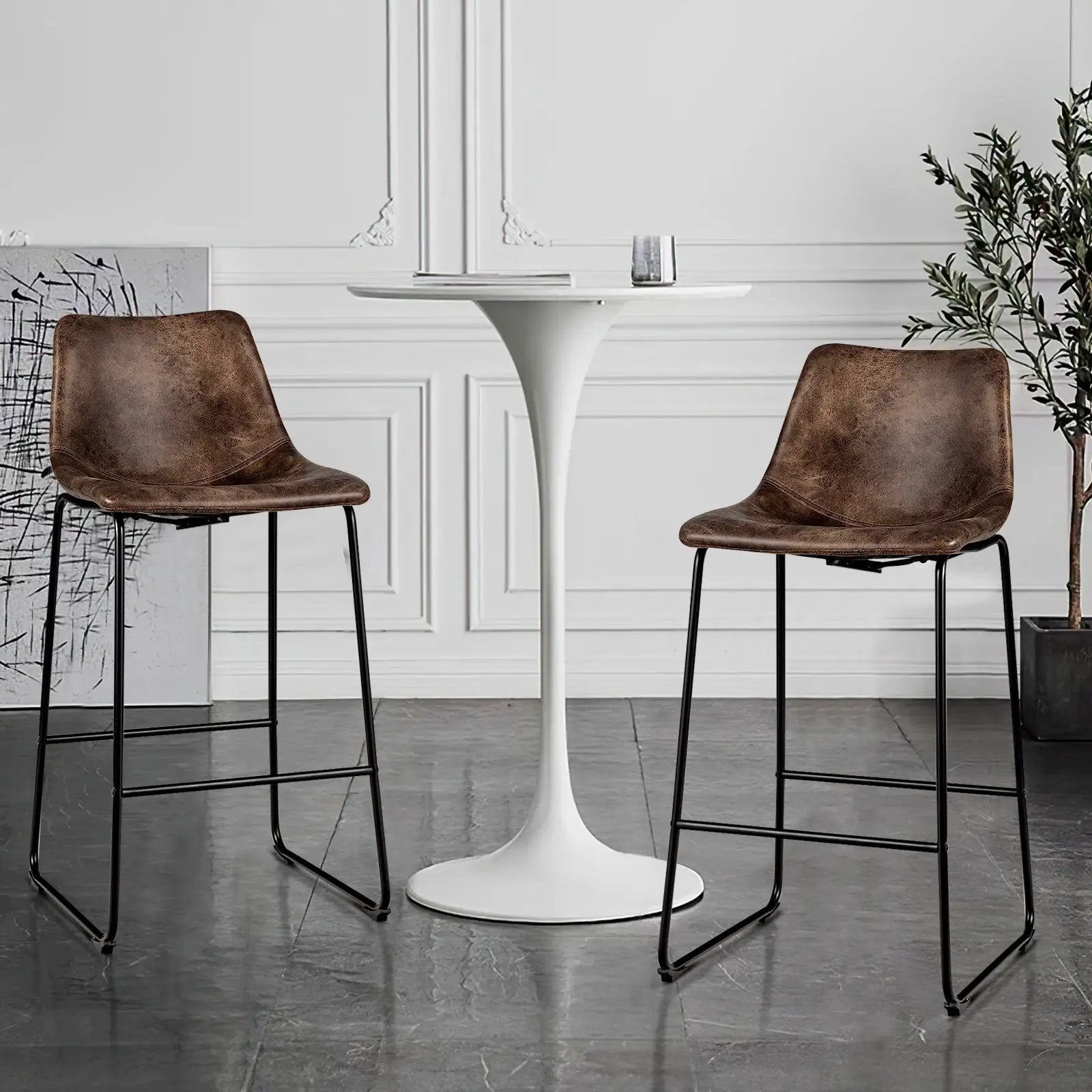Set of 2 Bar Stool Faux Suede Upholstered Chairs by DirectDeals