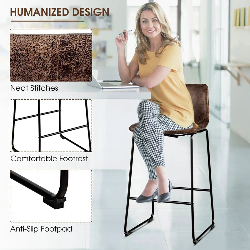 Set of 2 Bar Stool Faux Suede Upholstered Chairs by DirectDeals
