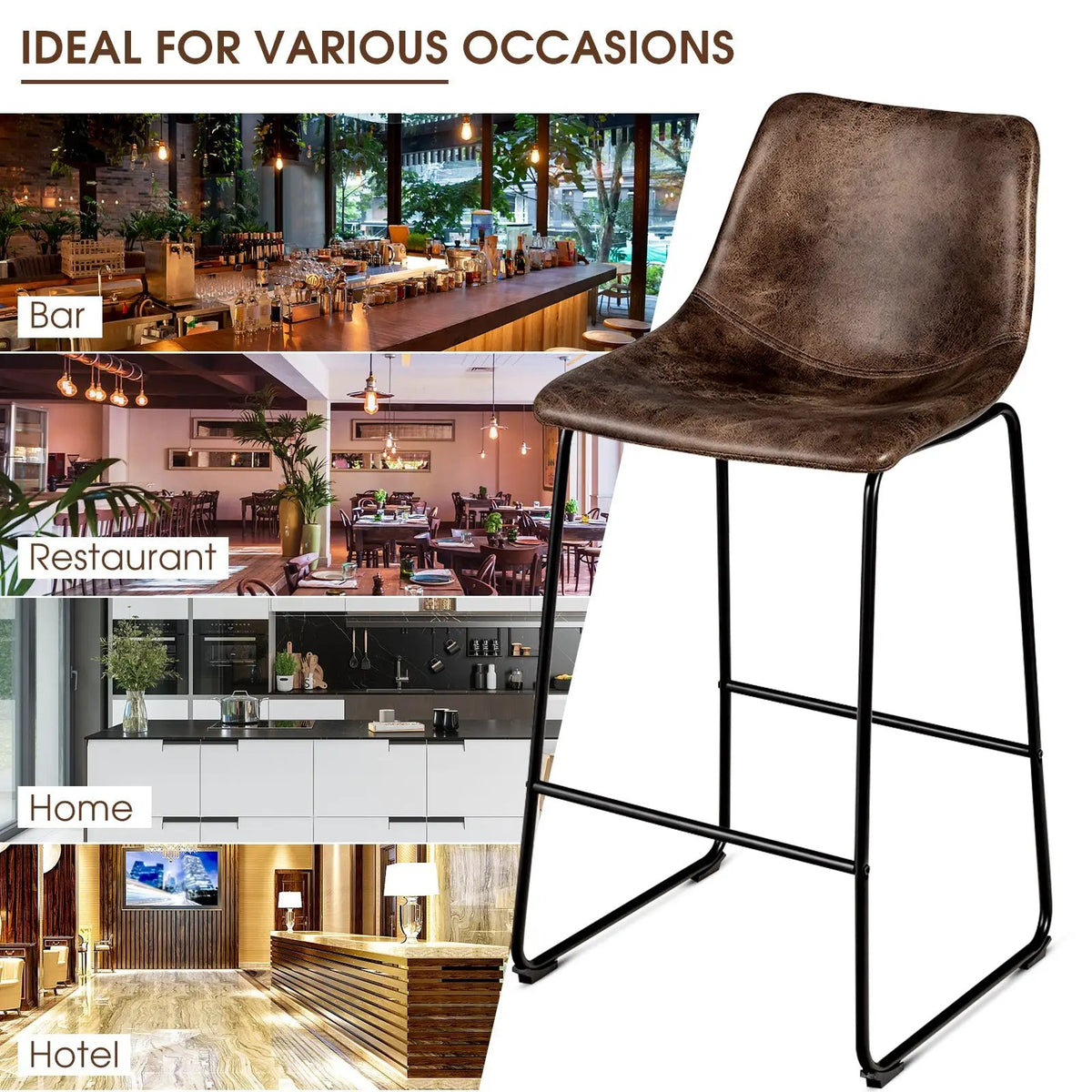 Set of 2 Bar Stool Faux Suede Upholstered Chairs by DirectDeals