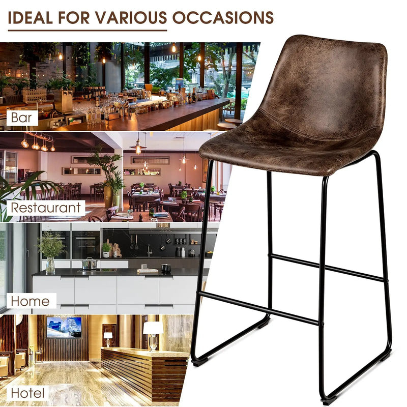 Set of 2 Bar Stool Faux Suede Upholstered Chairs by DirectDeals