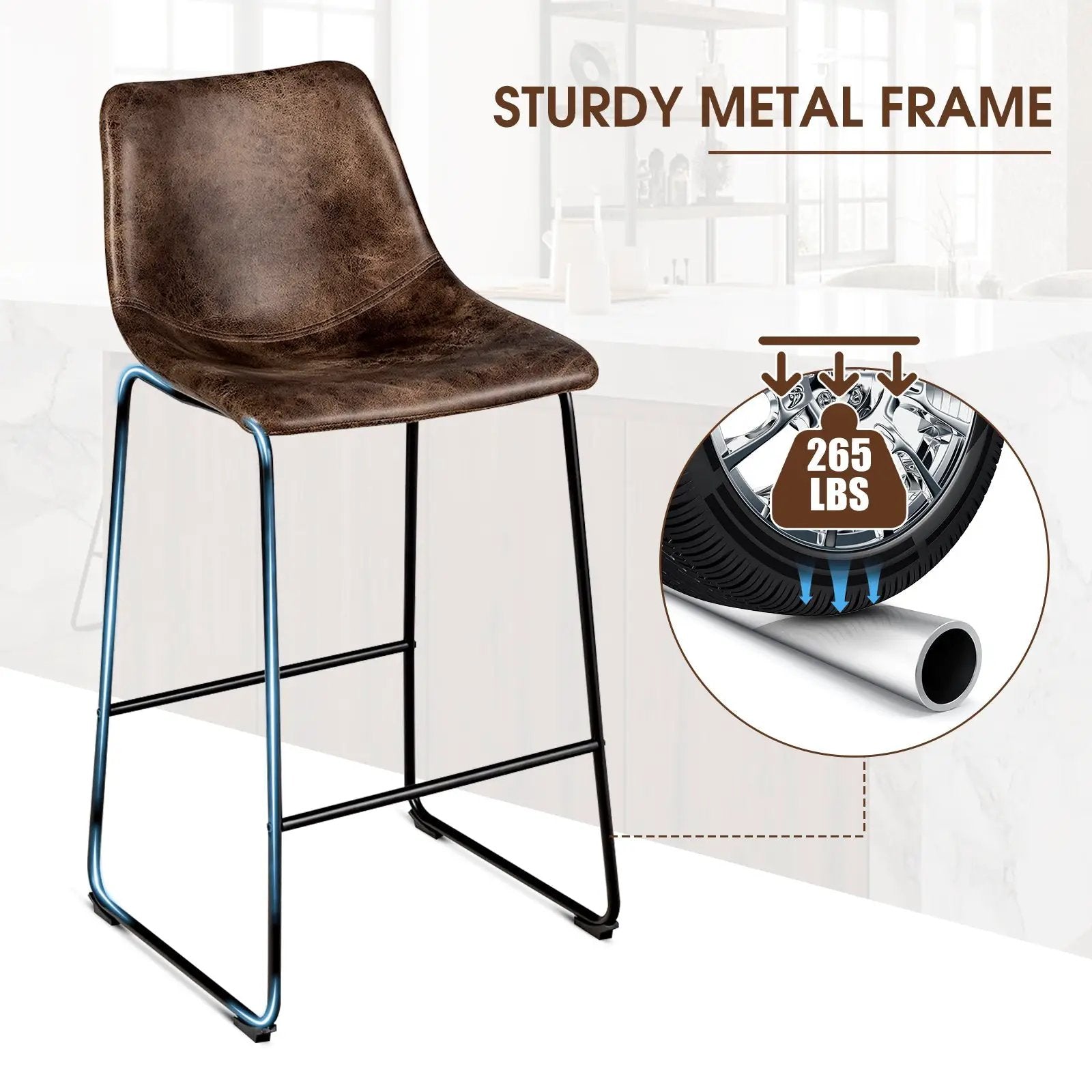 Set of 2 Bar Stool Faux Suede Upholstered Chairs by DirectDeals