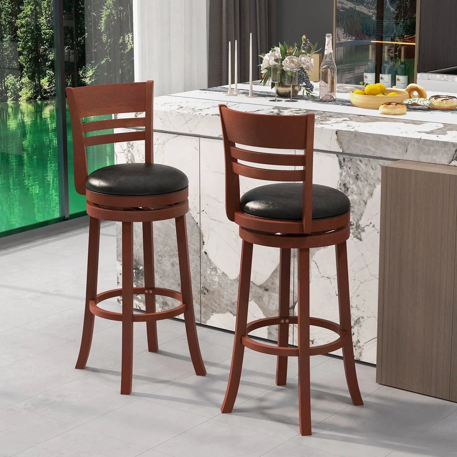Set of 2 360° Bar Stools with PU Upholstered Seats-Brown by DirectDeals