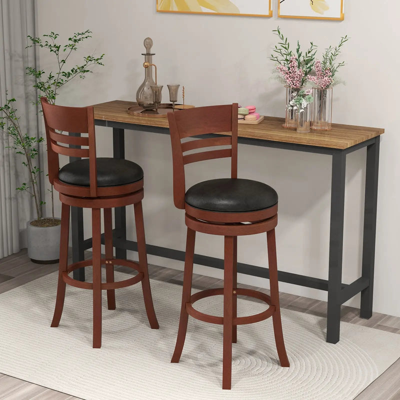 Set of 2 360° Bar Stools with PU Upholstered Seats-Brown by DirectDeals