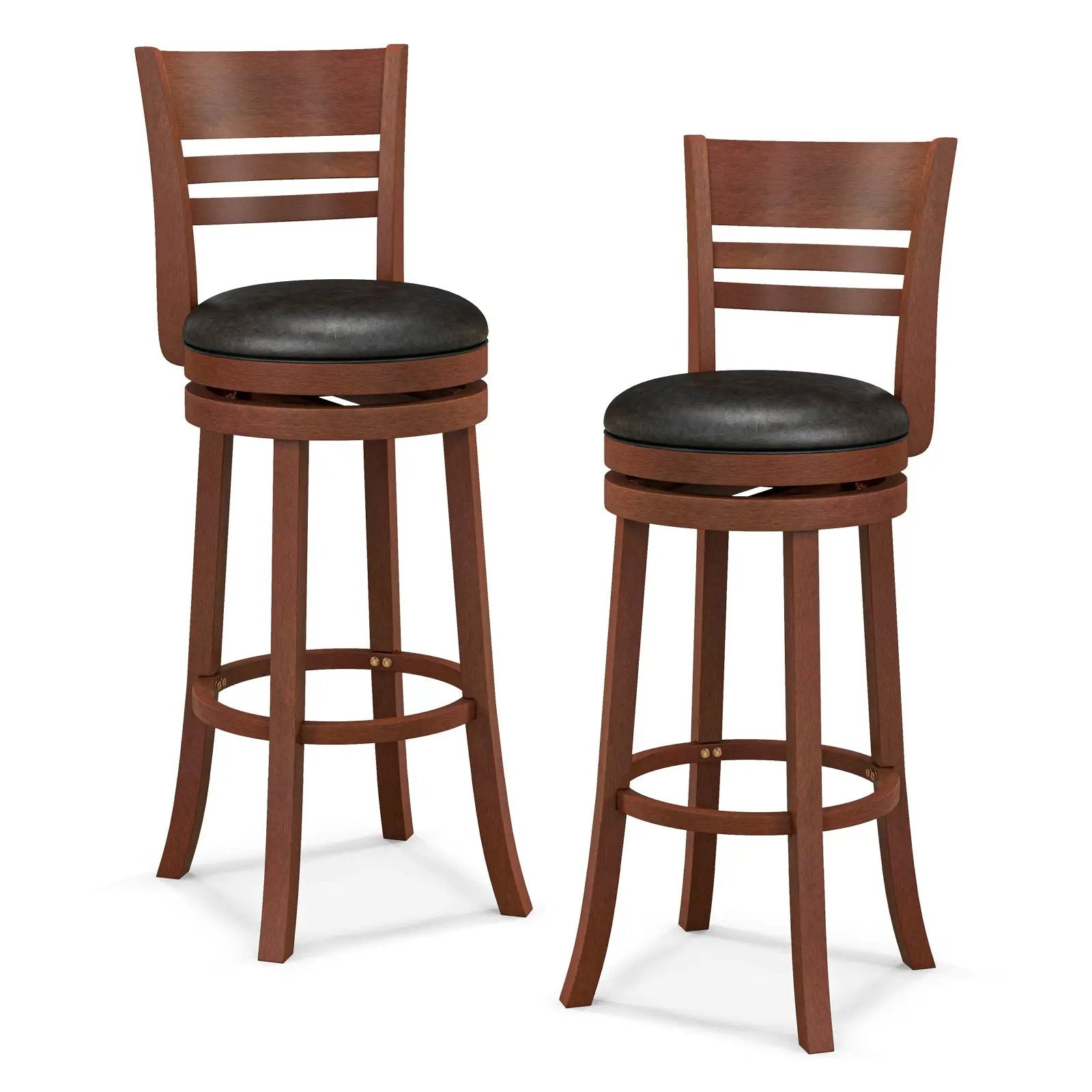 Set of 2 360° Bar Stools with PU Upholstered Seats-Brown by DirectDeals