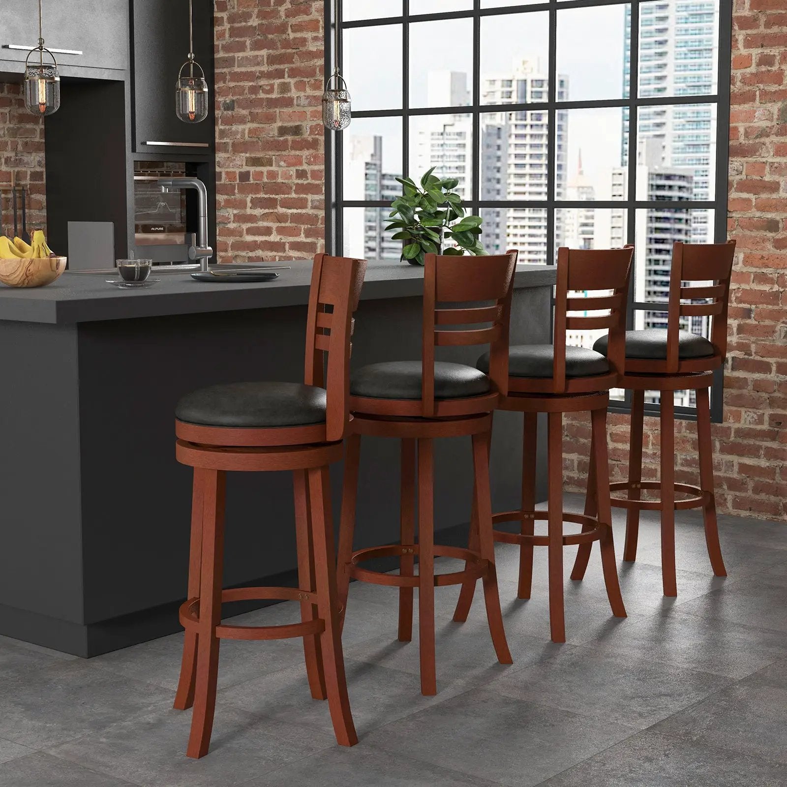 Set of 2 360° Bar Stools with PU Upholstered Seats-Brown by DirectDeals