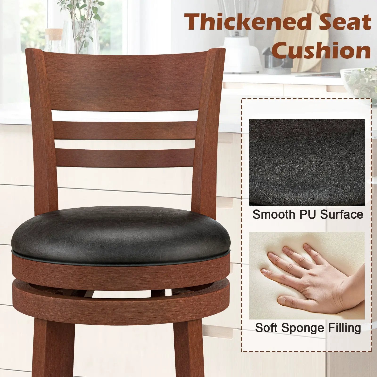 Set of 2 360° Bar Stools with PU Upholstered Seats-Brown by DirectDeals