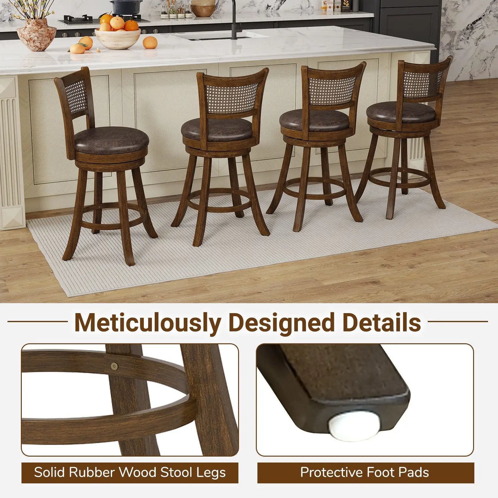 Set of 2 Bar Stools 25" Swivel Bar Chairs Leathaire Counter Height Stools-Brown by DirectDeals