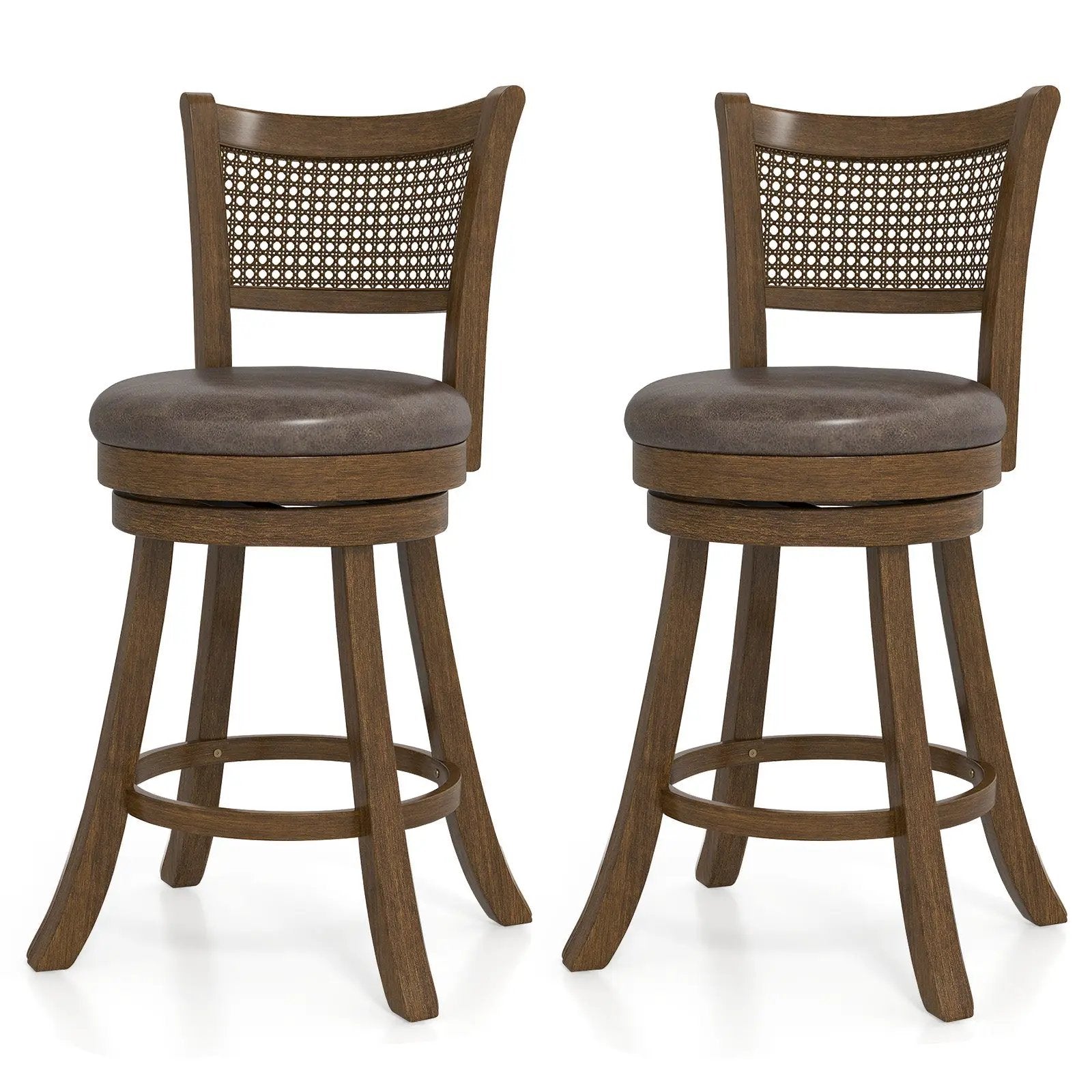 Set of 2 Bar Stools 25" Swivel Bar Chairs Leathaire Counter Height Stools-Brown by DirectDeals