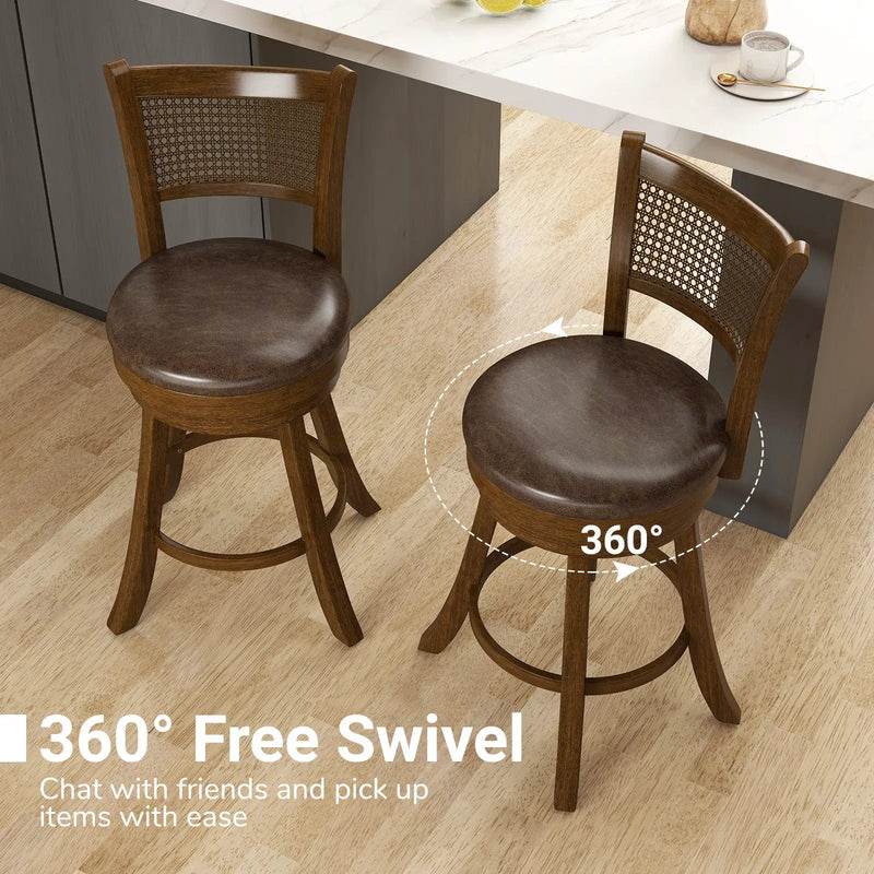 Set of 2 Bar Stools 25" Swivel Bar Chairs Leathaire Counter Height Stools-Brown by DirectDeals