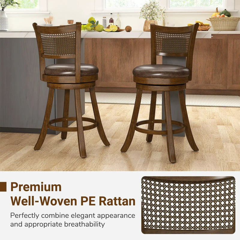 Set of 2 Bar Stools 25" Swivel Bar Chairs Leathaire Counter Height Stools-Brown by DirectDeals