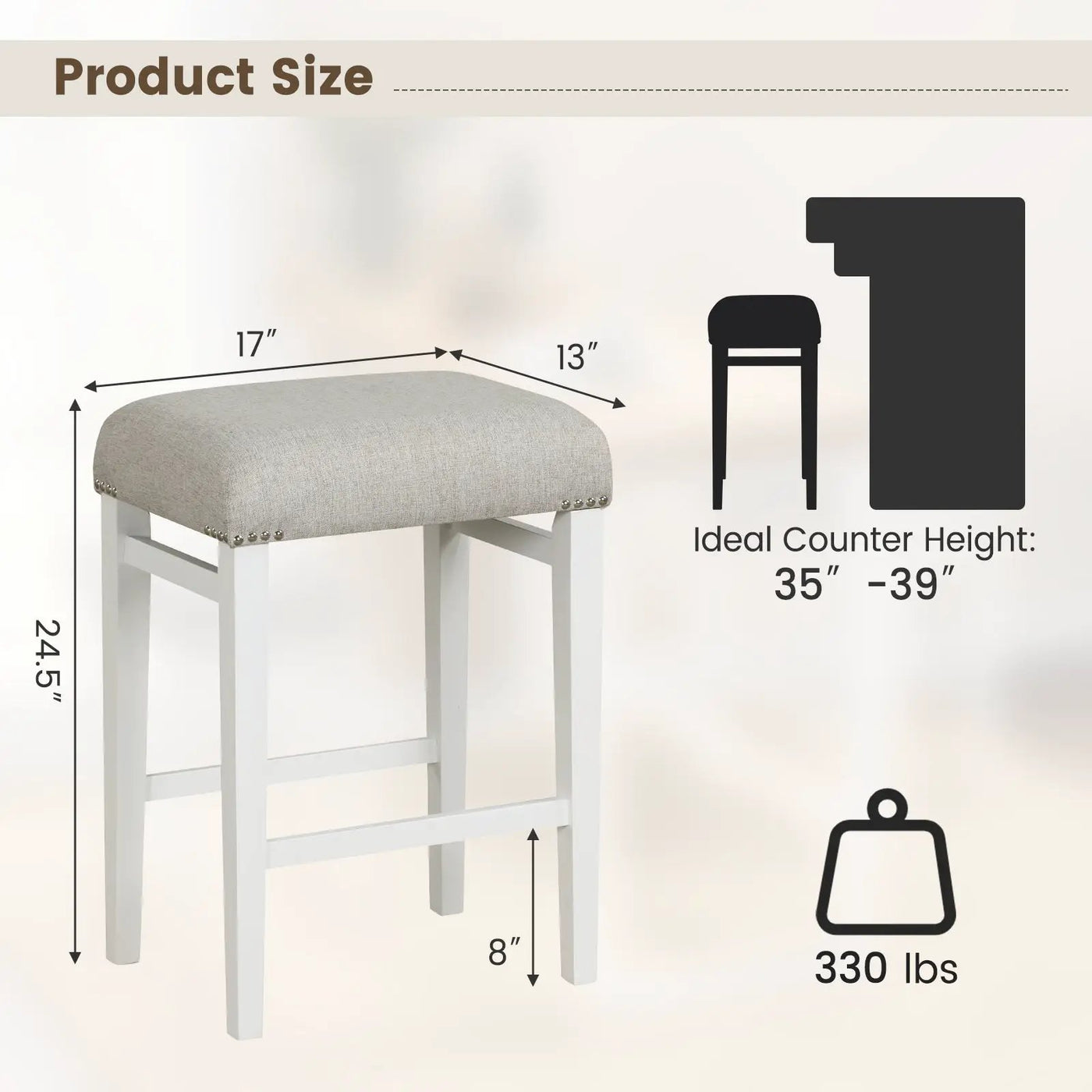 2 Pieces 24.5/29.5 Inch Backless Barstools with Padded Seat Cushions by DirectDeals