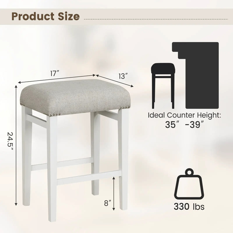 2 Pieces 24.5/29.5 Inch Backless Barstools with Padded Seat Cushions by DirectDeals