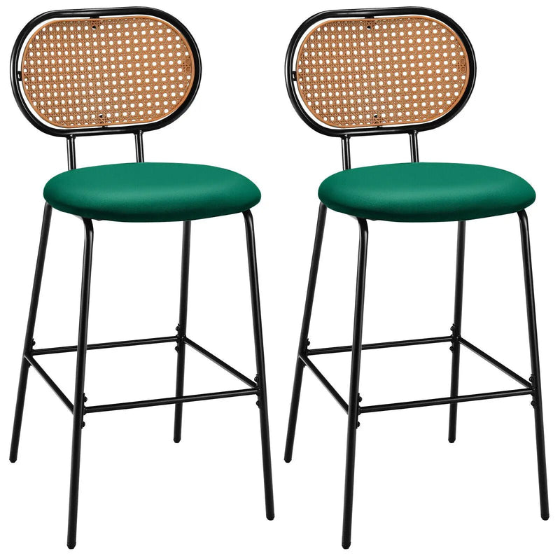 29.5 Inch Modern Faux Leather Bar Stools with Imitation Rattan Woven Backrest by DirectDeals
