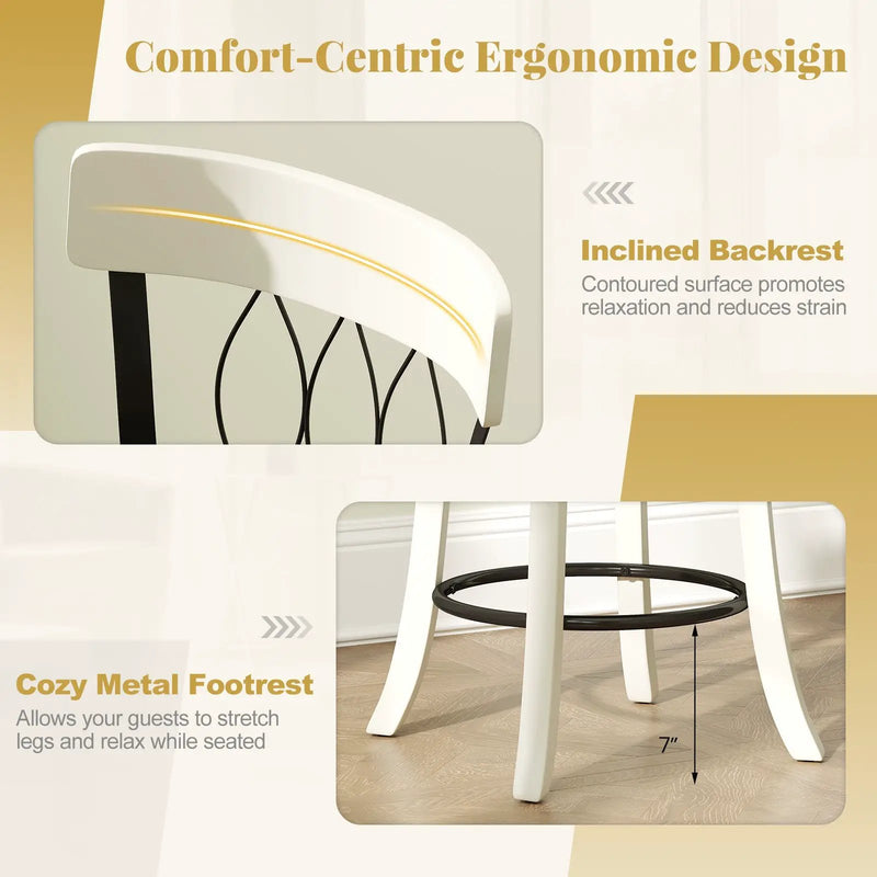 Set of 2 Bar Stools Swivel Bar Chairs with Footrest Rubber Wood Frame and Tufted Rivets by DirectDeals