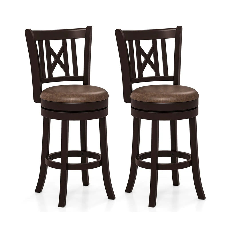 Set of 2 Bar Stools Swivel Bar Chairs with Footrest and Hollowed Backrest by DirectDeals