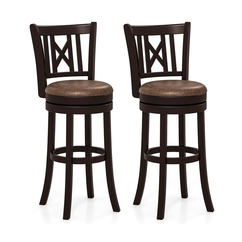 Set of 2 Bar Stools Swivel Bar Chairs with Footrest and Hollowed Backrest by DirectDeals
