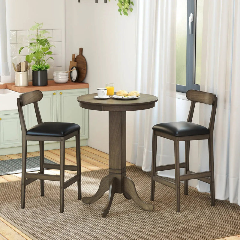 Set of 2 Bar Stools Upholstered with Rubber Wood Legs and Footrests-Oak by DirectDeals