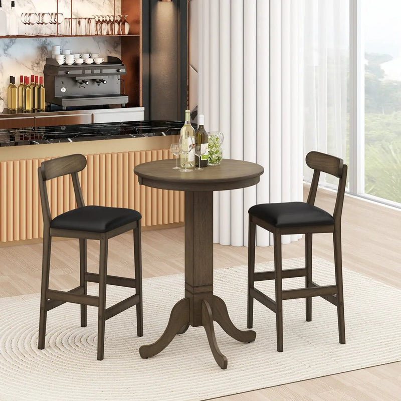 Set of 2 Bar Stools Upholstered with Rubber Wood Legs and Footrests-Oak by DirectDeals