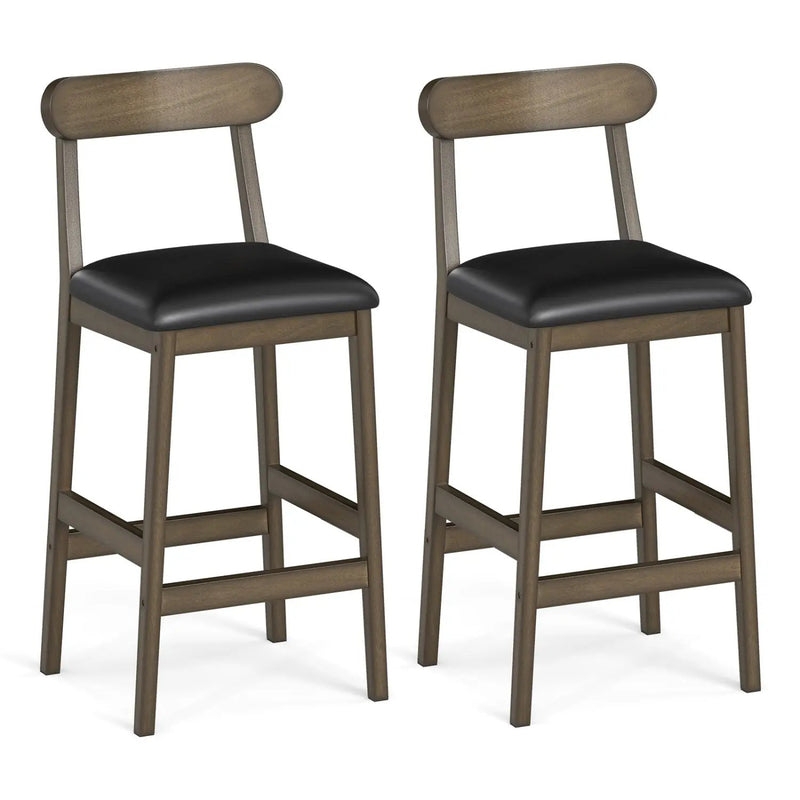 Set of 2 Bar Stools Upholstered with Rubber Wood Legs and Footrests-Oak by DirectDeals