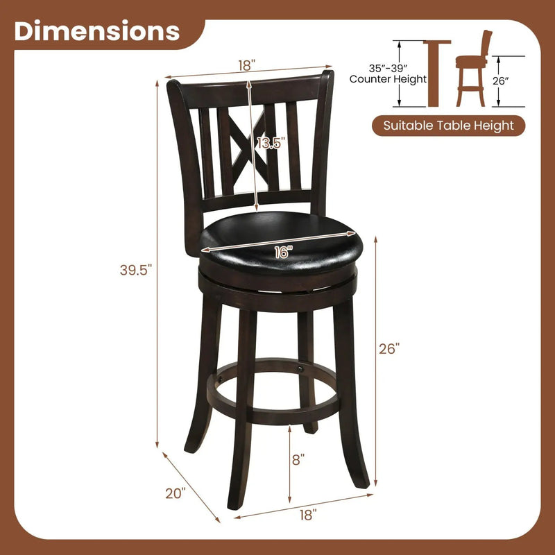 Swivel Bar Stools Set of 2 with Backrest - 30 Inch by DirectDeals
