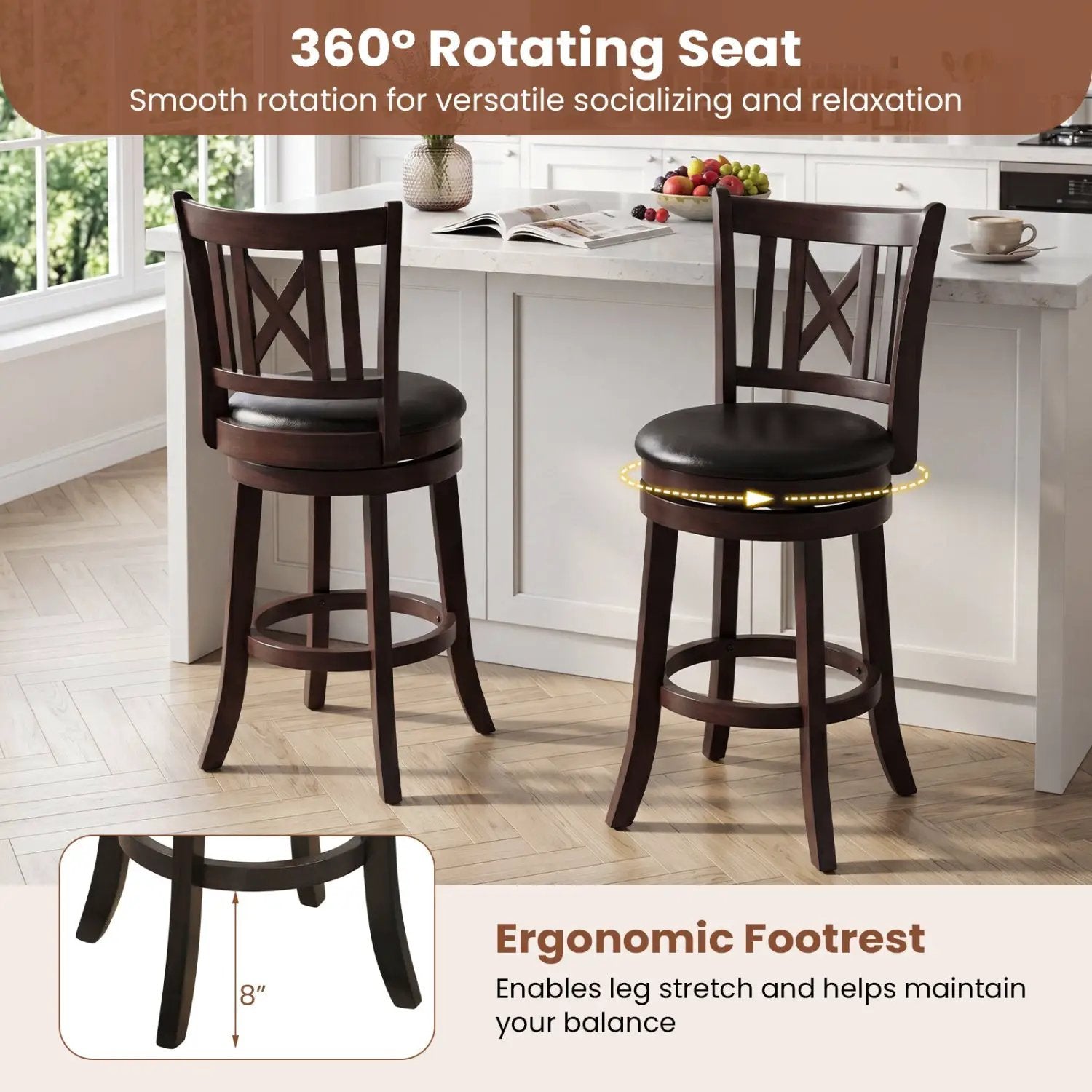 Swivel Bar Stools Set of 2 with Backrest - 30 Inch by DirectDeals