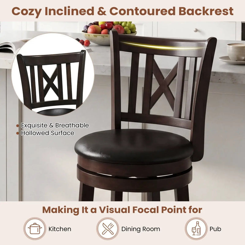 Swivel Bar Stools Set of 2 with Backrest - 30 Inch by DirectDeals
