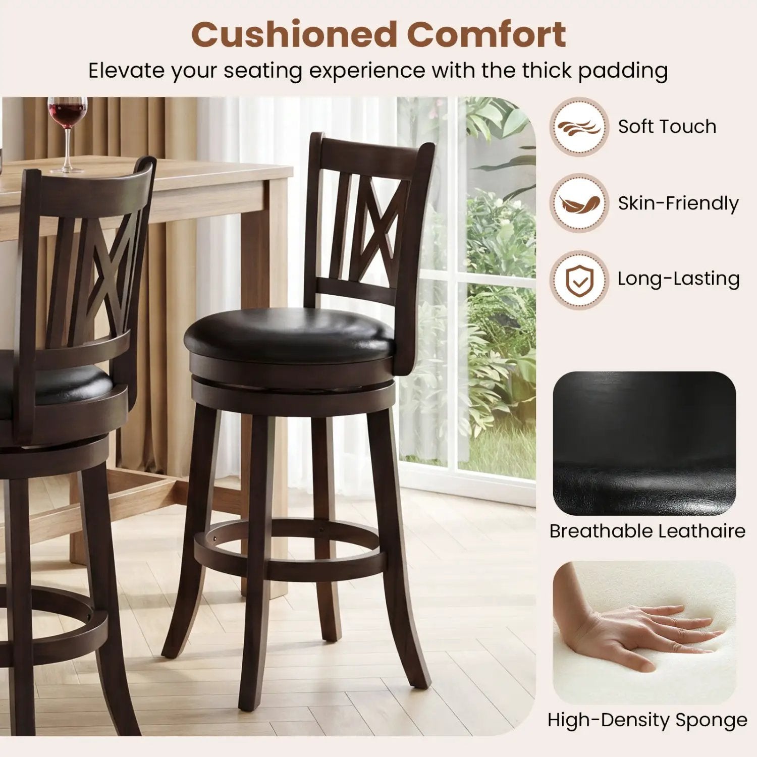 Swivel Bar Stools Set of 2 with Backrest - 30 Inch by DirectDeals