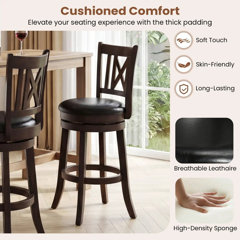 Swivel Bar Stools Set of 2 with Backrest - 30 Inch by DirectDeals