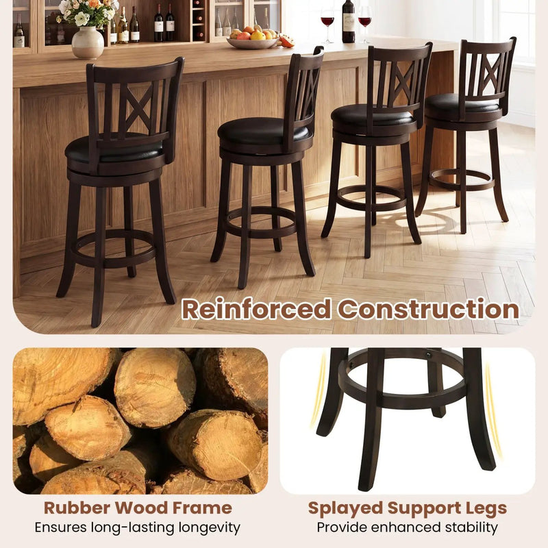 Swivel Bar Stools Set of 2 with Backrest - 30 Inch by DirectDeals