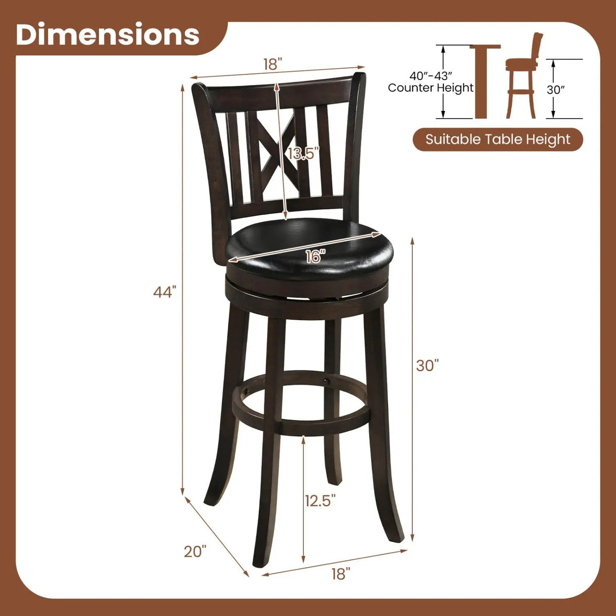 Swivel Bar Stools Set of 2 with Backrest - 30 Inch by DirectDeals