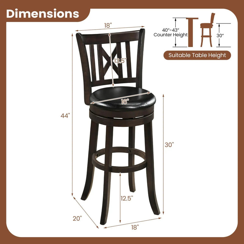 Swivel Bar Stools Set of 2 with Backrest - 30 Inch by DirectDeals