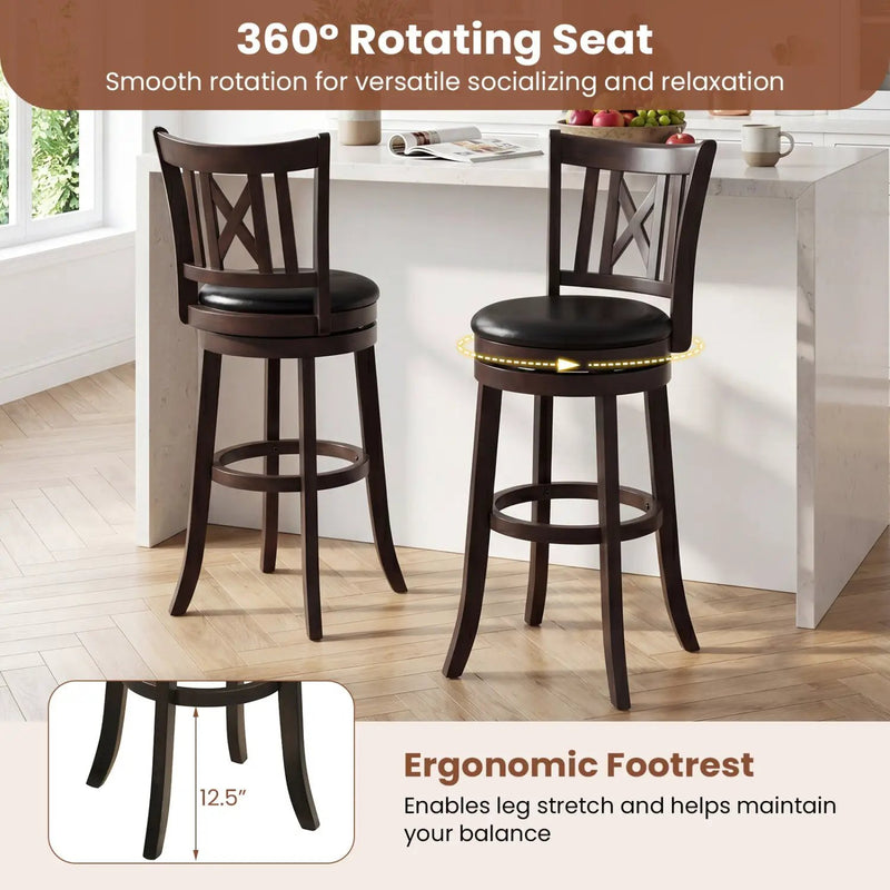 Swivel Bar Stools Set of 2 with Backrest - 30 Inch by DirectDeals