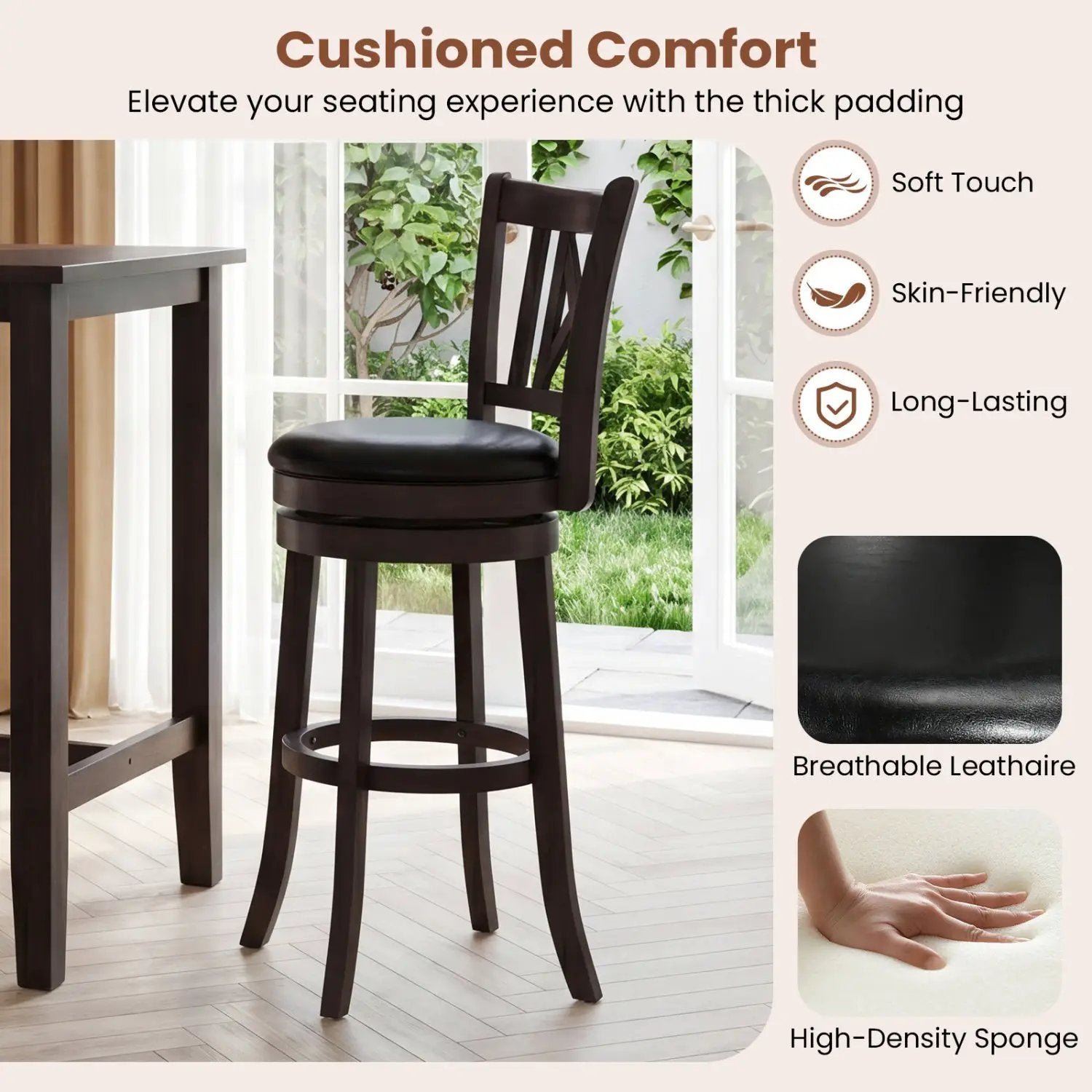 Swivel Bar Stools Set of 2 with Backrest - 30 Inch by DirectDeals