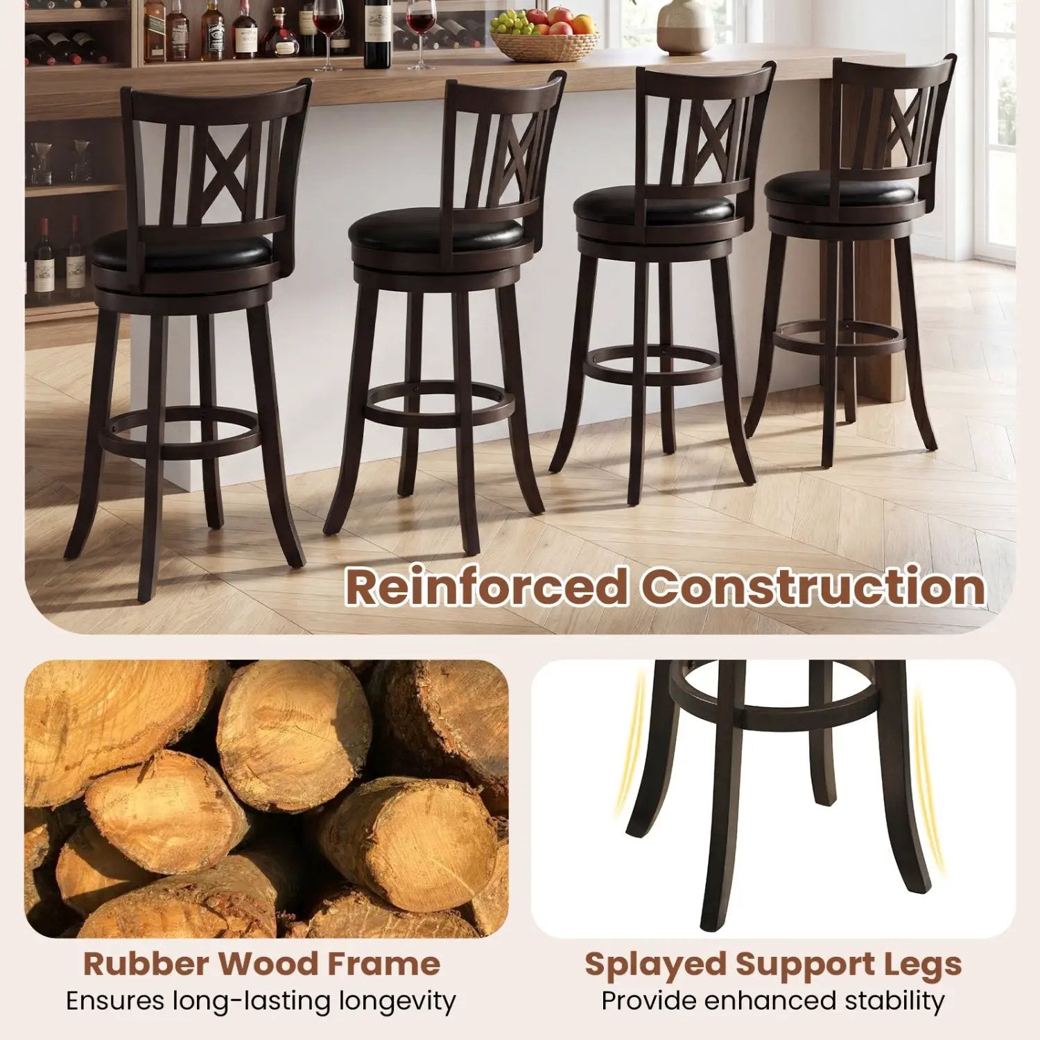 Swivel Bar Stools Set of 2 with Backrest - 30 Inch by DirectDeals
