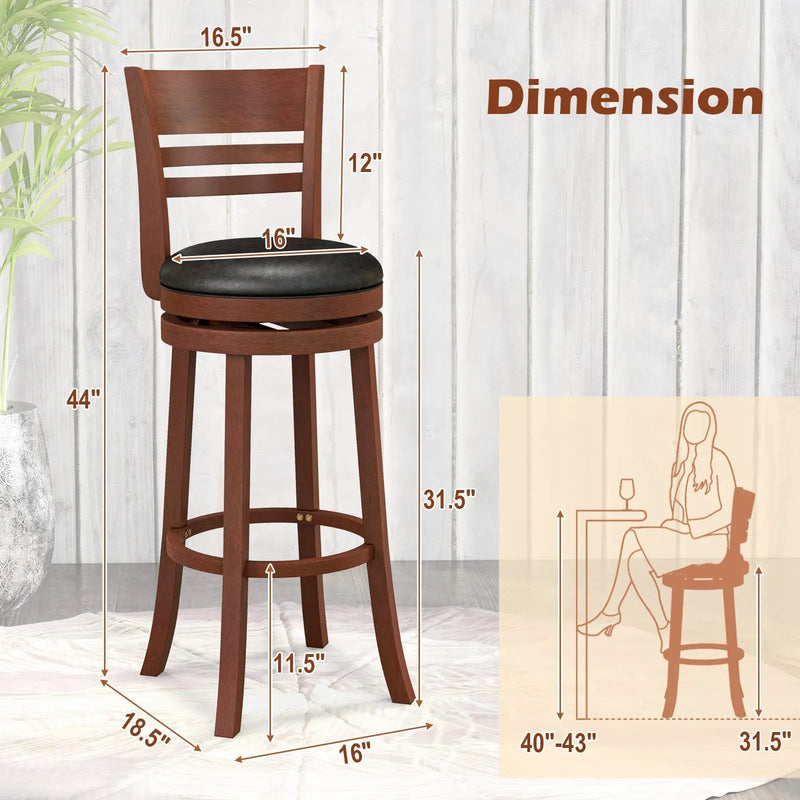 Set of 2 360° Bar Stools with PU Upholstered Seats-Brown by DirectDeals