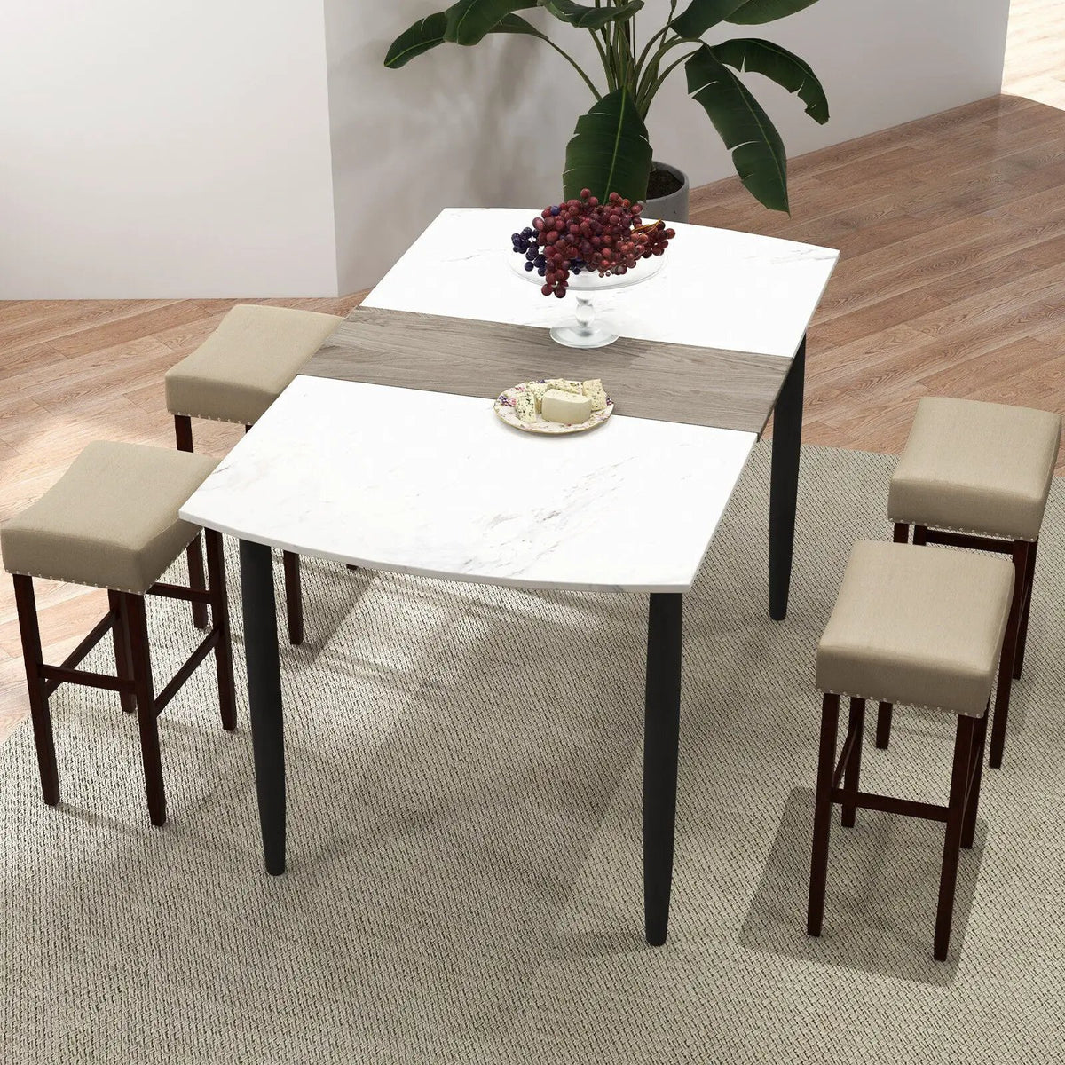 29 Inch Set of 2 Height Upholstered Bar Stool with Solid Rubber Wood Legs and Footrest-Gray by DirectDeals