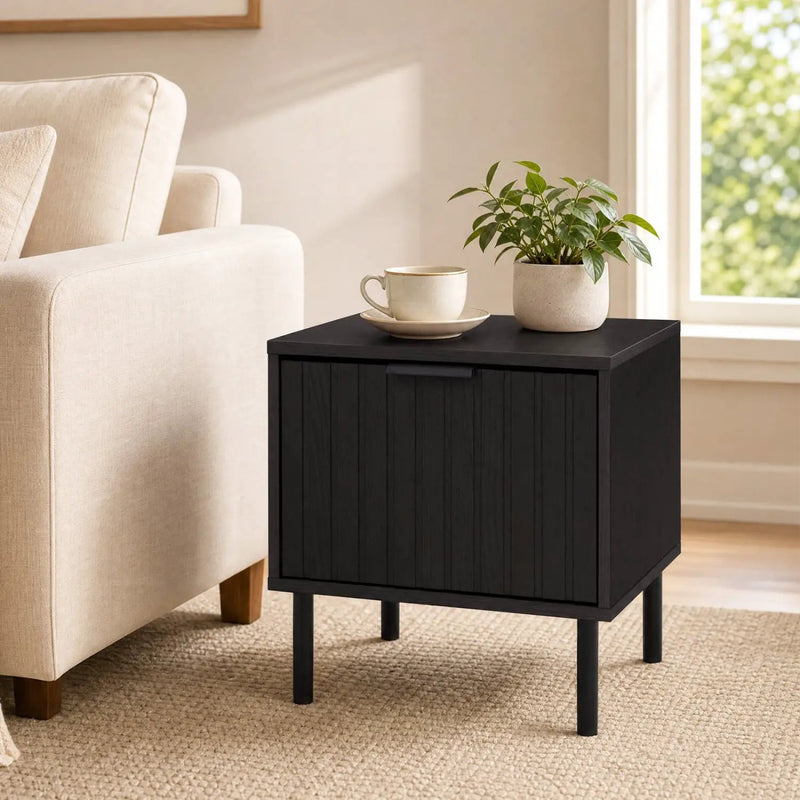Modern Nightstand Set of 2 with Vertical Striped Drawer by DirectDeals