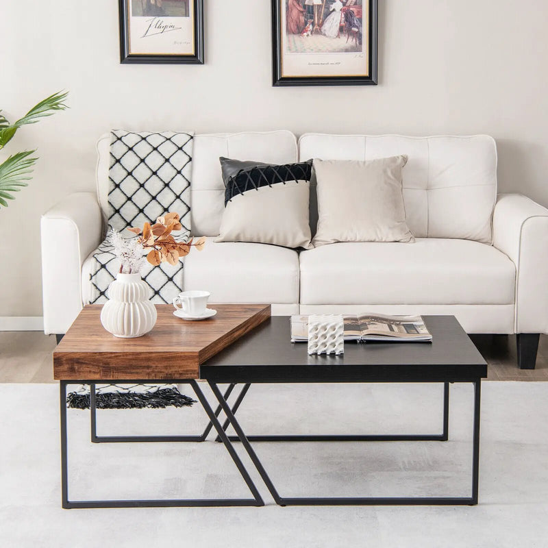 Coffee Table Set of 2 with Powder Coated Metal Legs-Black by DirectDeals