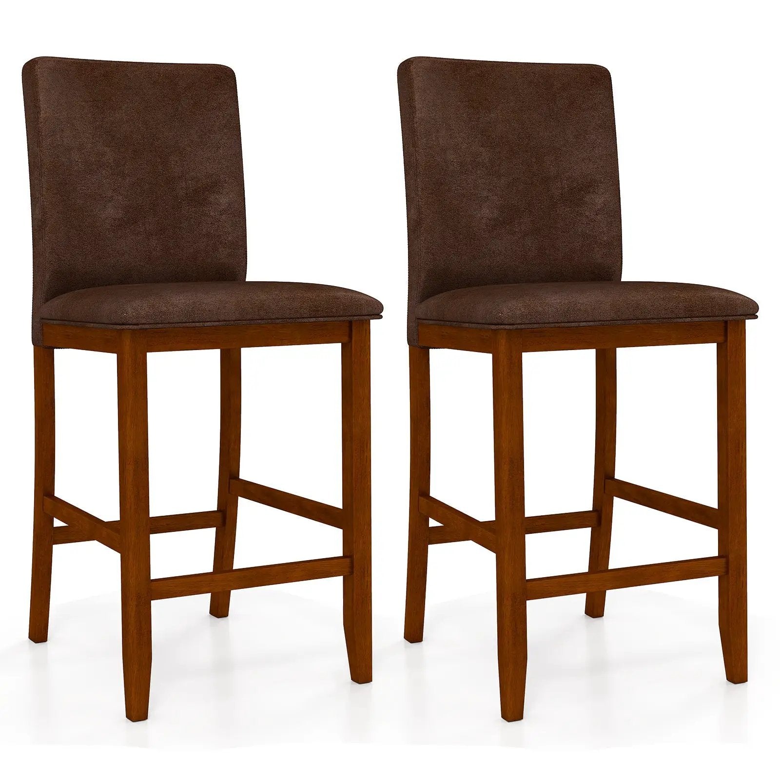 Set of 2 Counter Barstools with Rubberwood Legs and Upholstered Seat-Walnut by DirectDeals