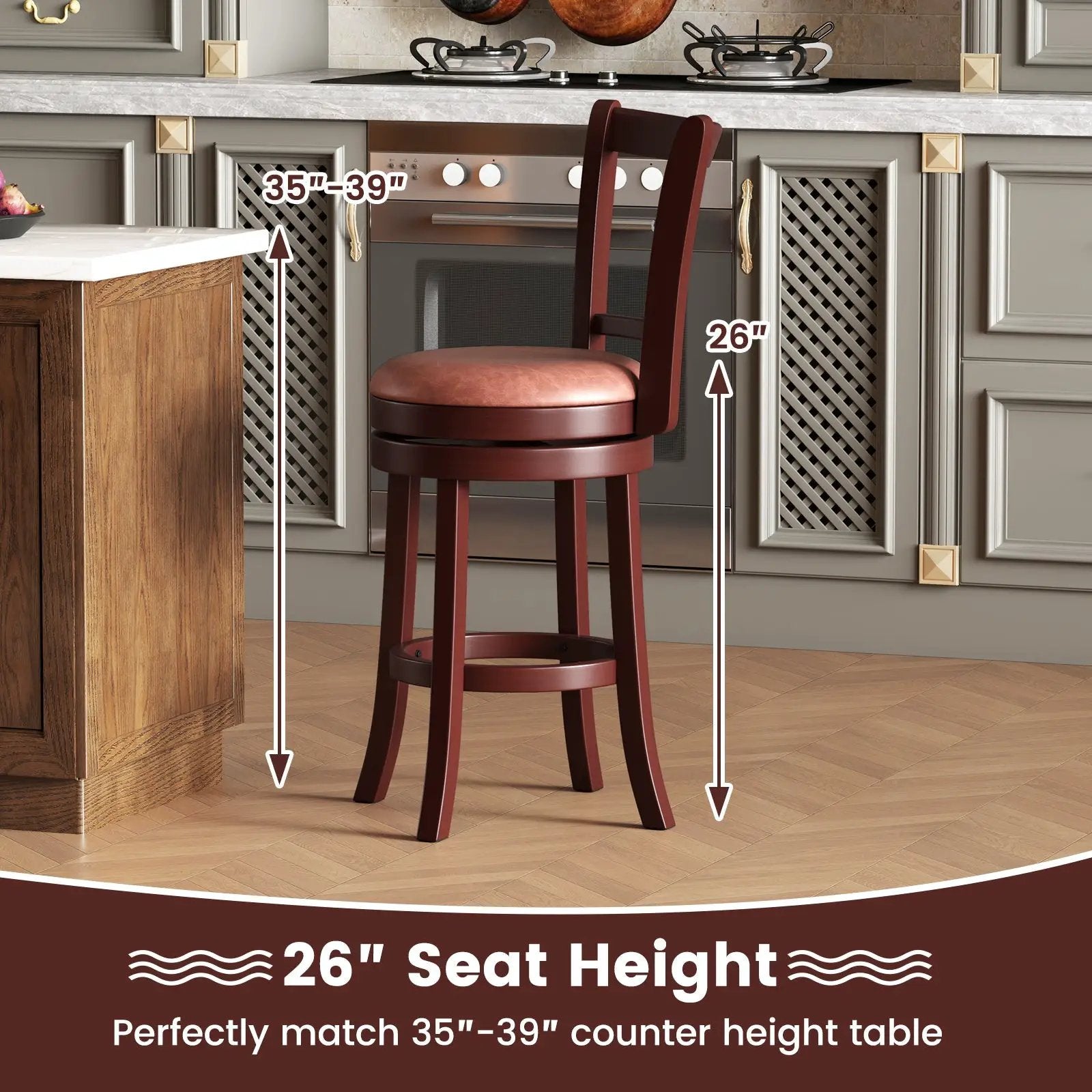 Set of 2 Counter Height Swivel Barstools with High Backs and Footrests by DirectDeals