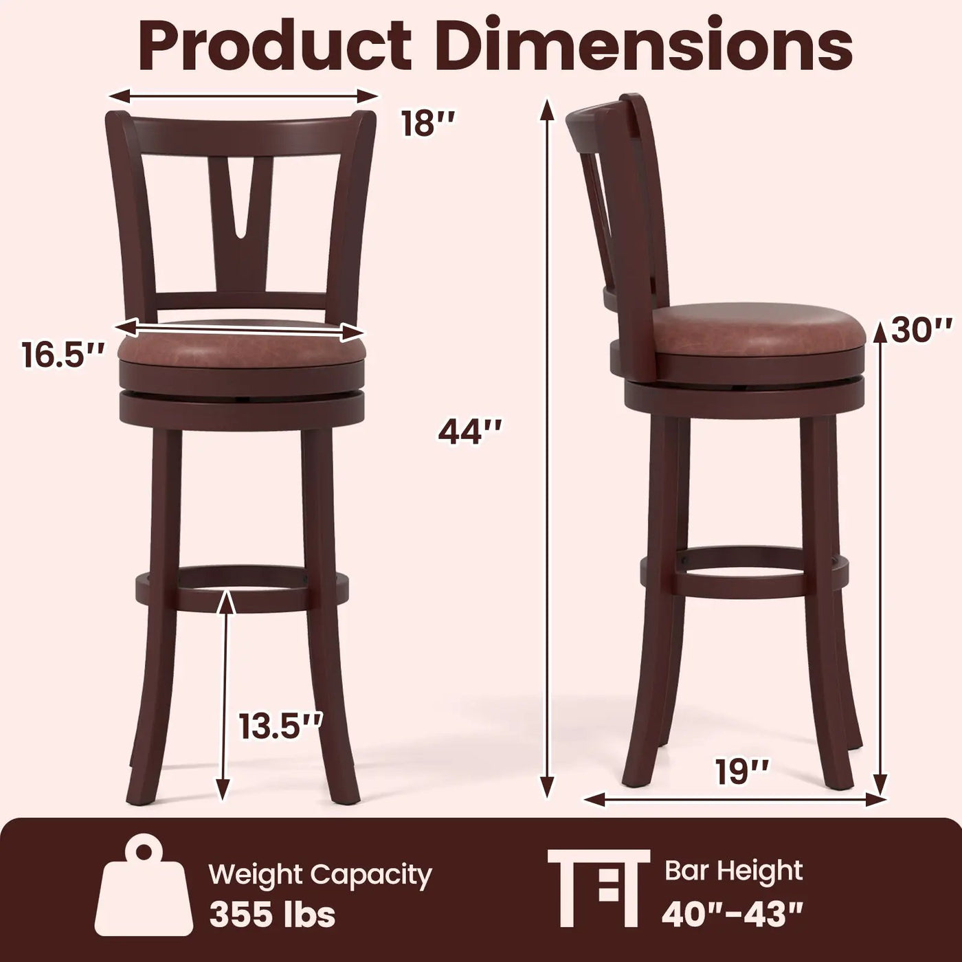 Set of 2 Counter Height Swivel Barstools with High Backs and Footrests by DirectDeals