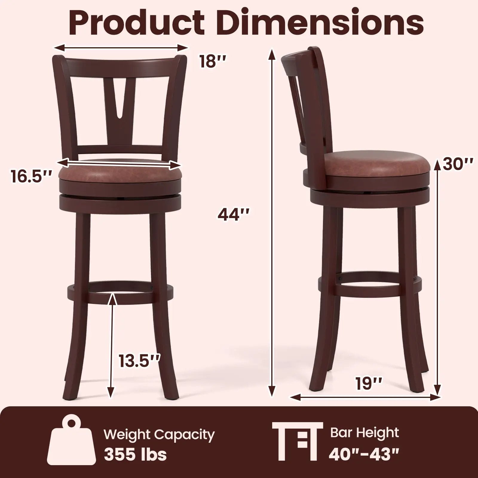 Set of 2 Counter Height Swivel Barstools with High Backs and Footrests by DirectDeals