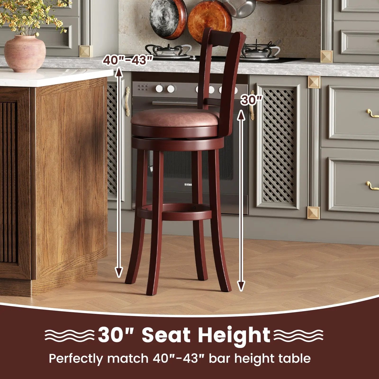 Set of 2 Counter Height Swivel Barstools with High Backs and Footrests by DirectDeals