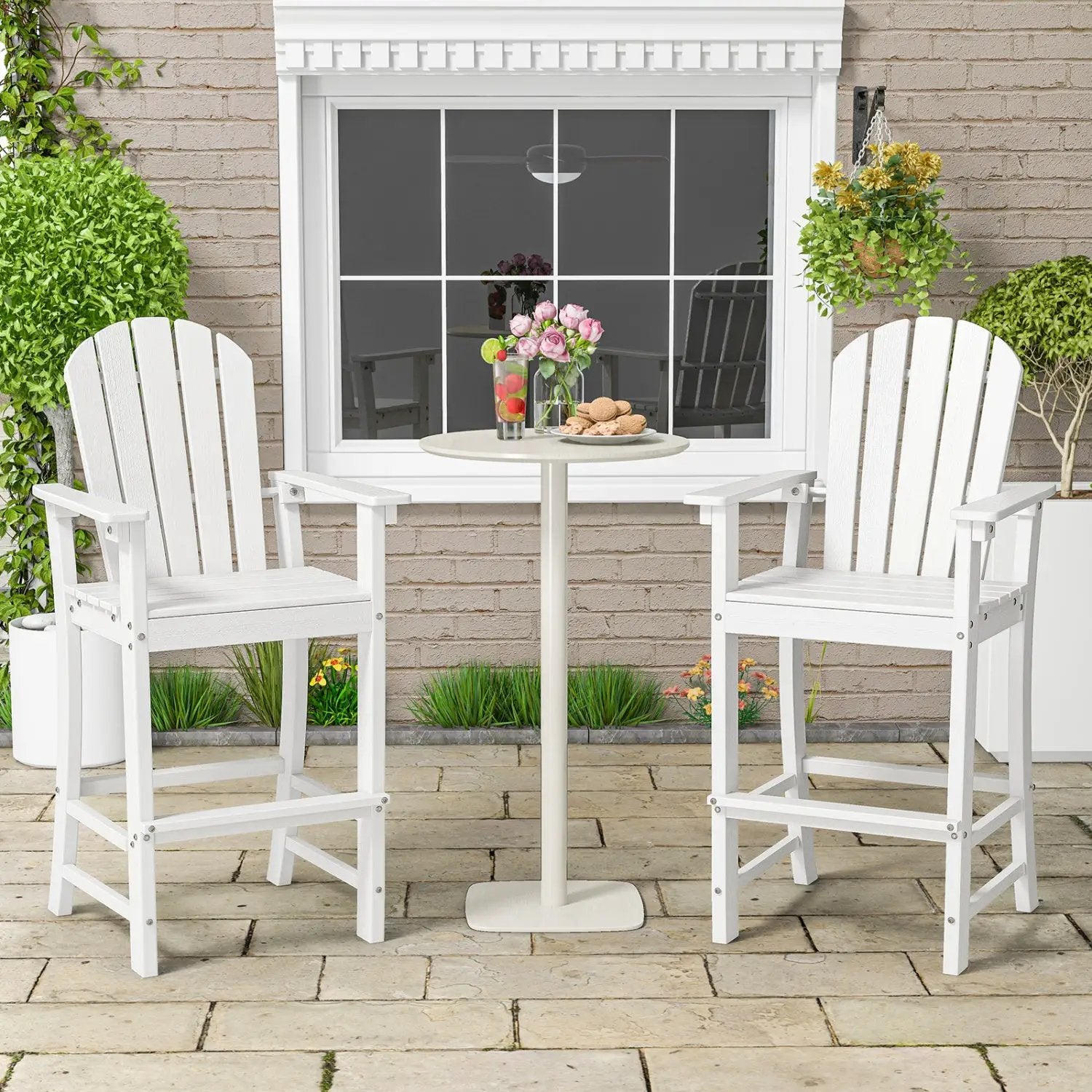 Set of 2 Counter Height Outdoor HDPE Bar Stool with Armrests and Footrest by DirectDeals