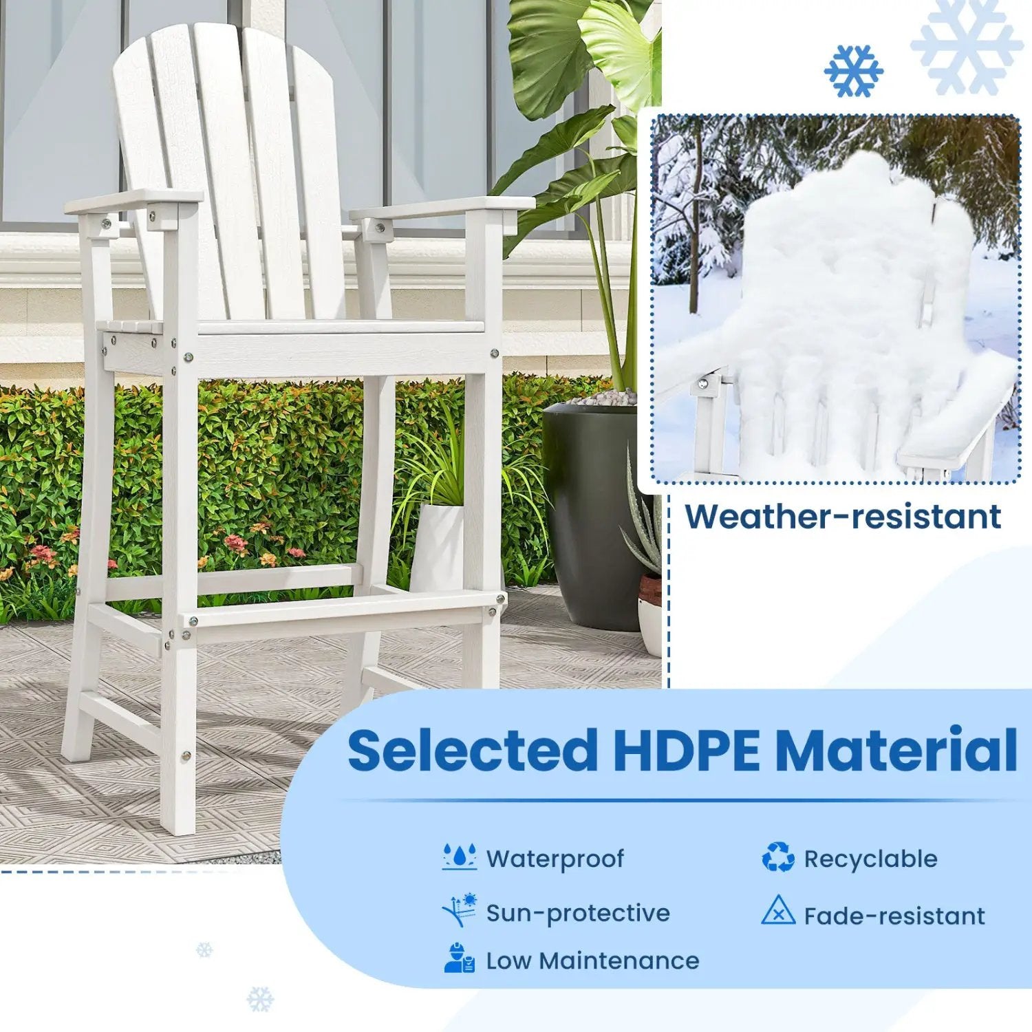 Set of 2 Counter Height Outdoor HDPE Bar Stool with Armrests and Footrest by DirectDeals