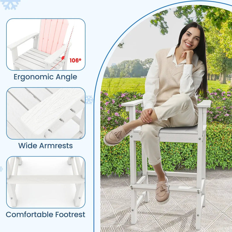 Set of 2 Counter Height Outdoor HDPE Bar Stool with Armrests and Footrest by DirectDeals