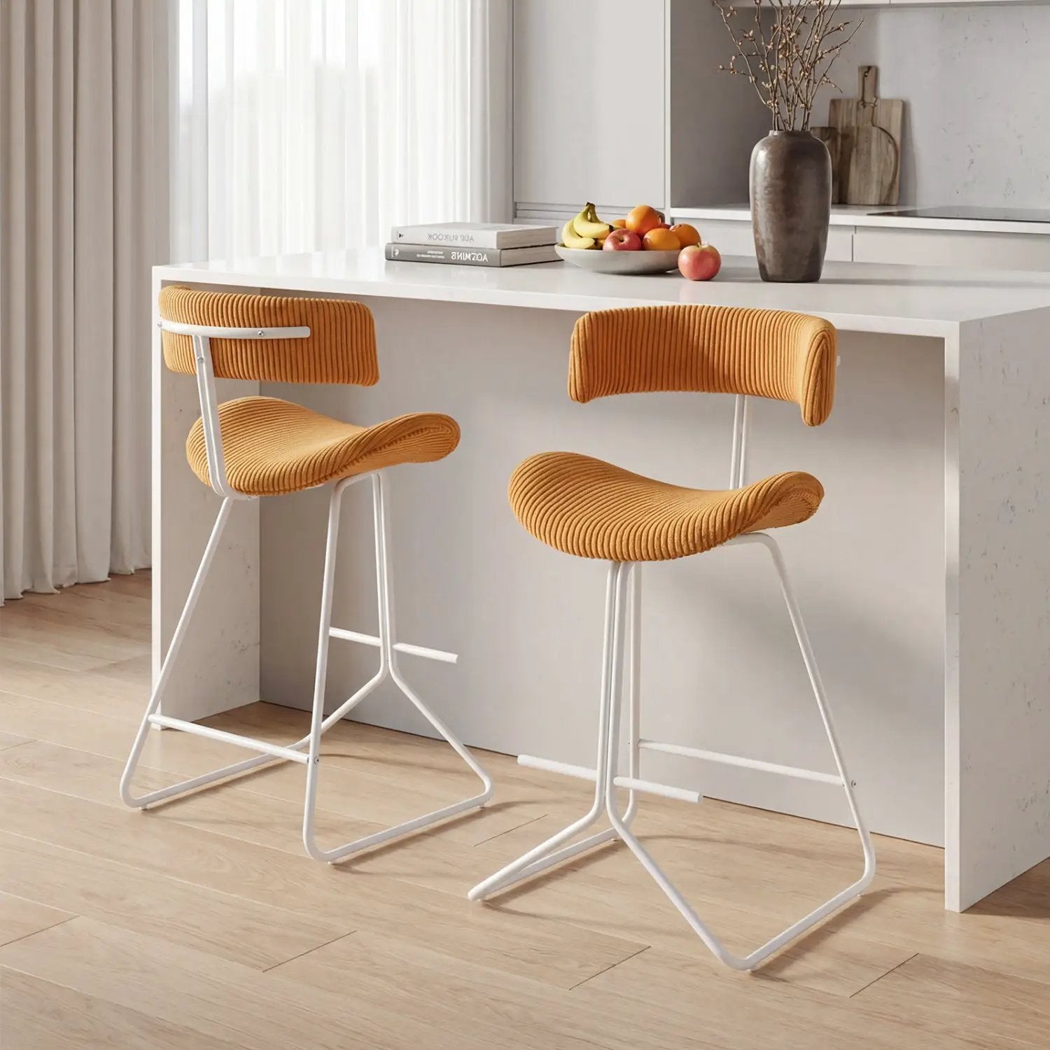 Set of 2 Counter Height Stools 25 Inch Armless Barstools with Padded Seat and Footrest by DirectDeals