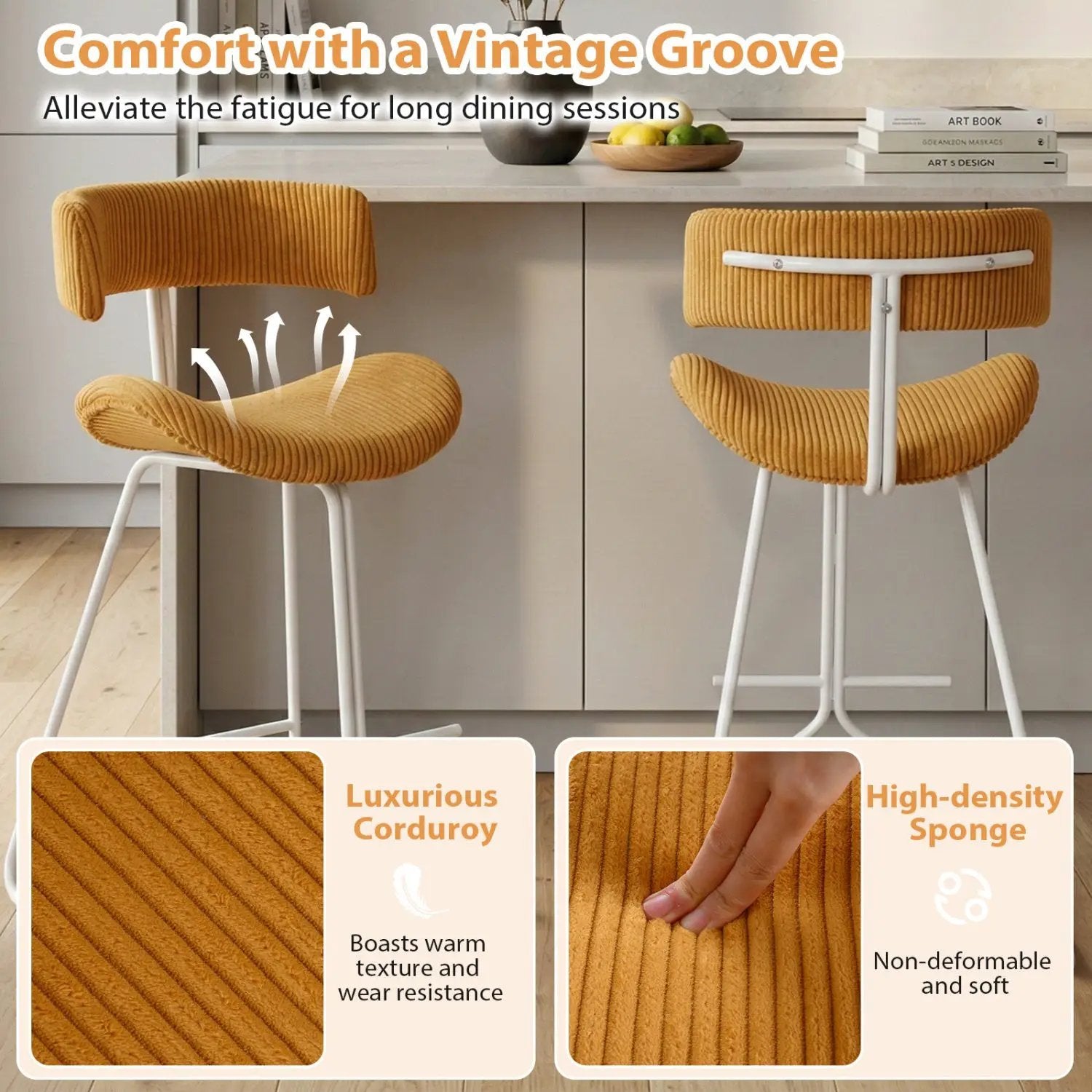 Set of 2 Counter Height Stools 25 Inch Armless Barstools with Padded Seat and Footrest by DirectDeals