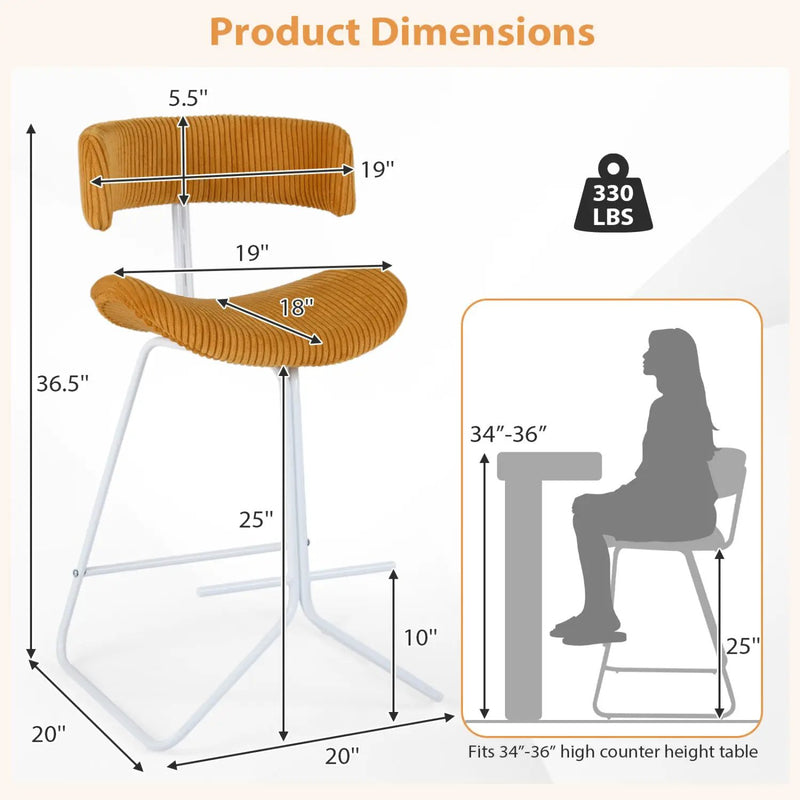 Set of 2 Counter Height Stools 25 Inch Armless Barstools with Padded Seat and Footrest by DirectDeals
